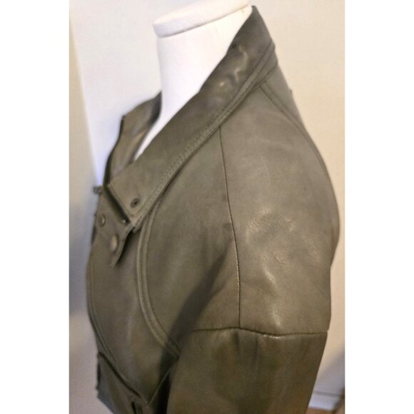 Men's Danier Genuine Leather Moto Jacket Grey Taupe Fall Zip Up Racer Sz M - Picture 6 of 13